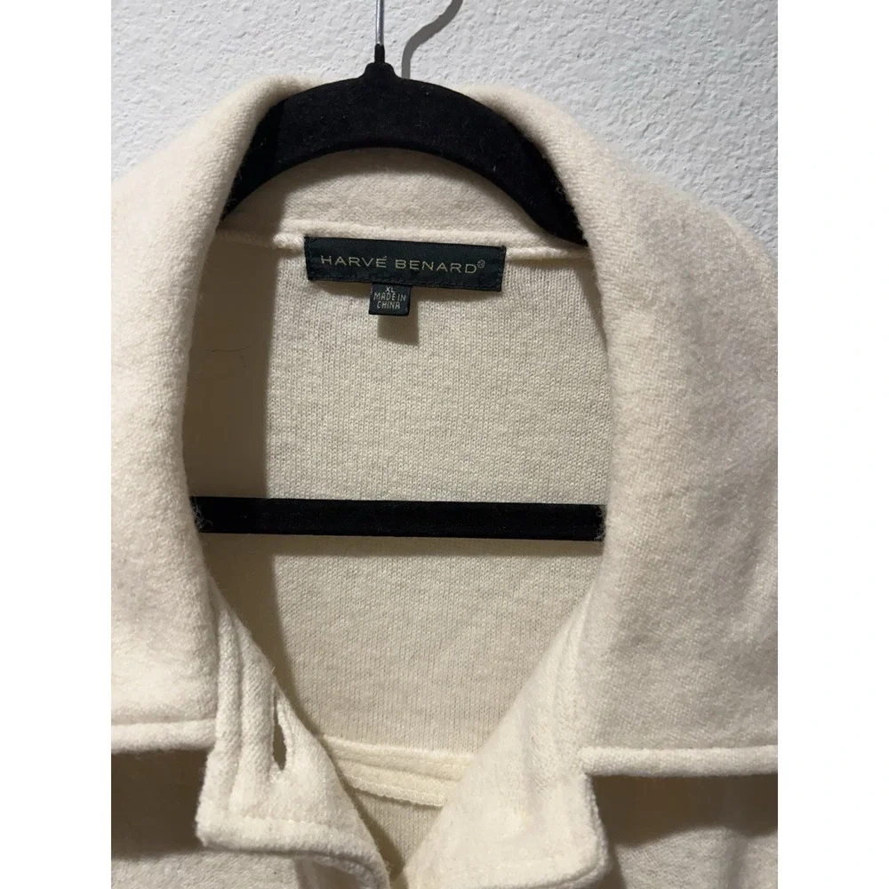Harvé Benard Women's Cream Wool Belted Casual Jacket Size‎ XL Preppy Business